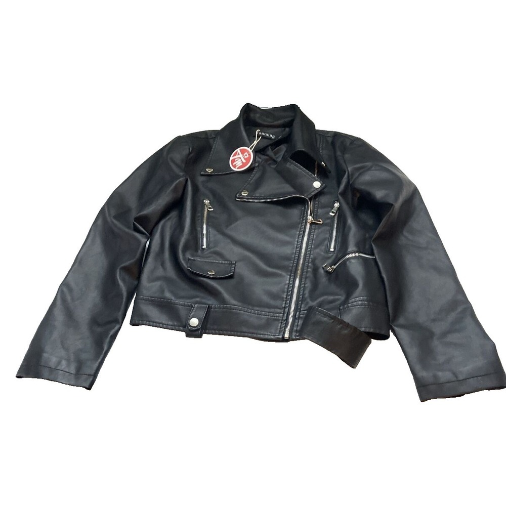 Tanming women's motorcycle jacket Faux Leather Medium Black